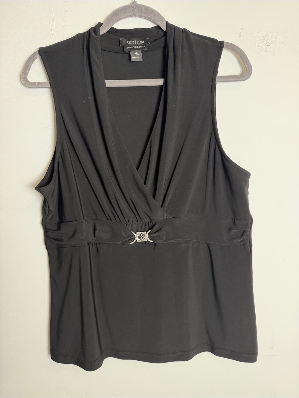 White House Black Market Black Sleeveless Surplice Tank Top